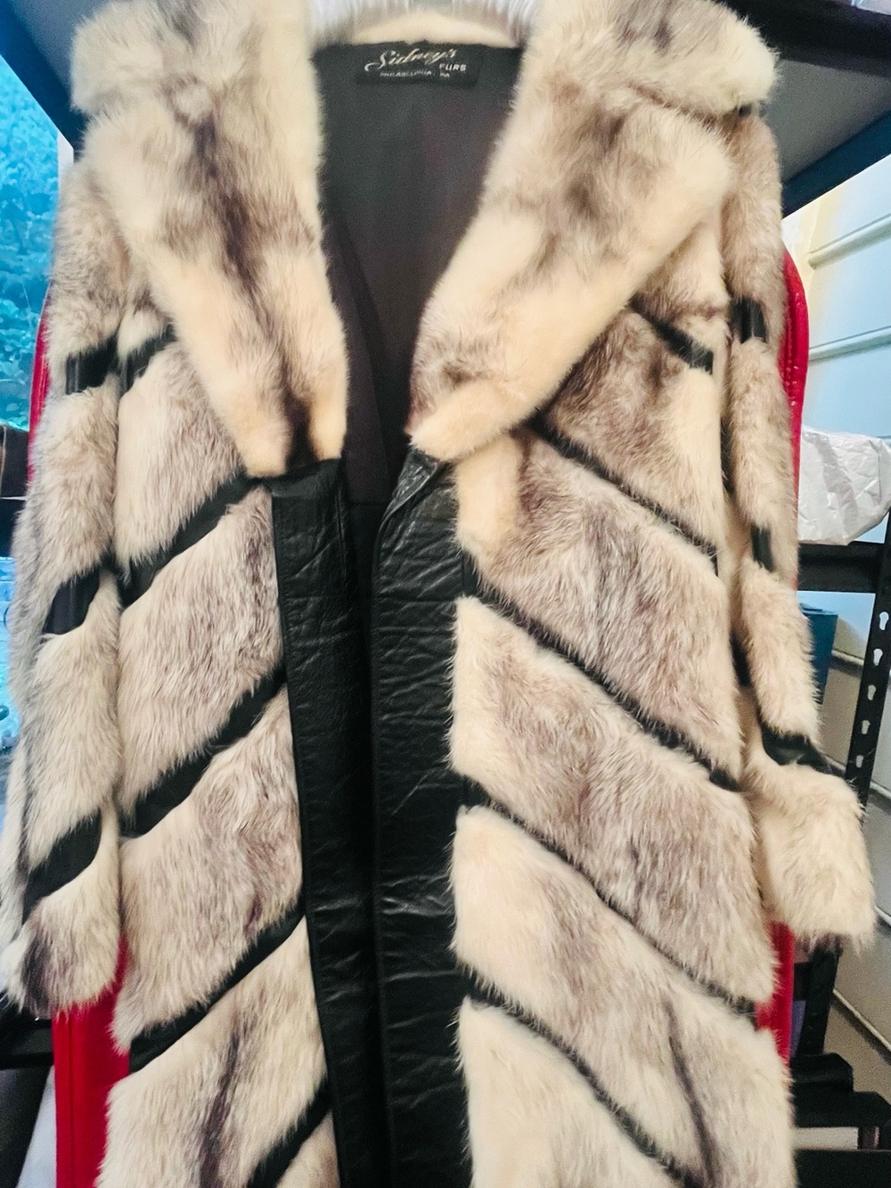 Faux Fur Chevron Coat in Cream and Black
